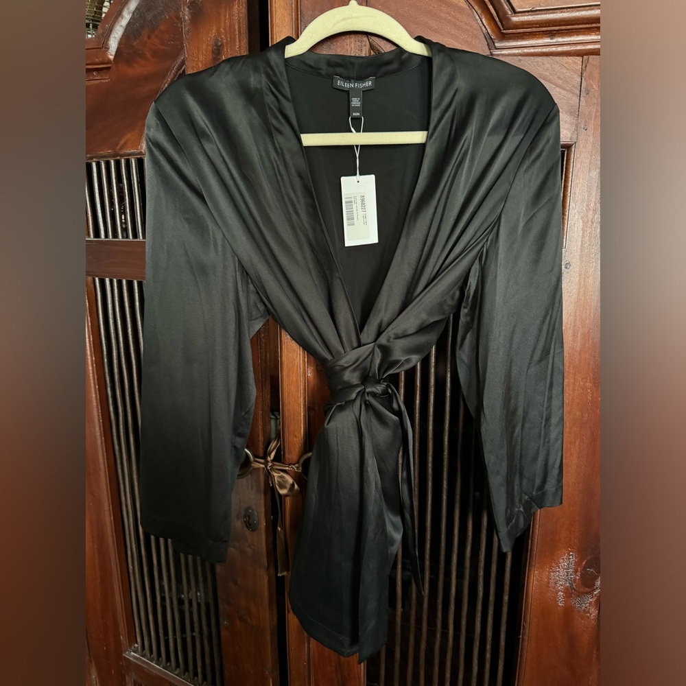 COPY - Eileen Fisher NWT black silk wrap top